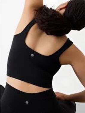 Athleta Black Longline Sports Bra Tank Top Medium Built-In Support Athleisure